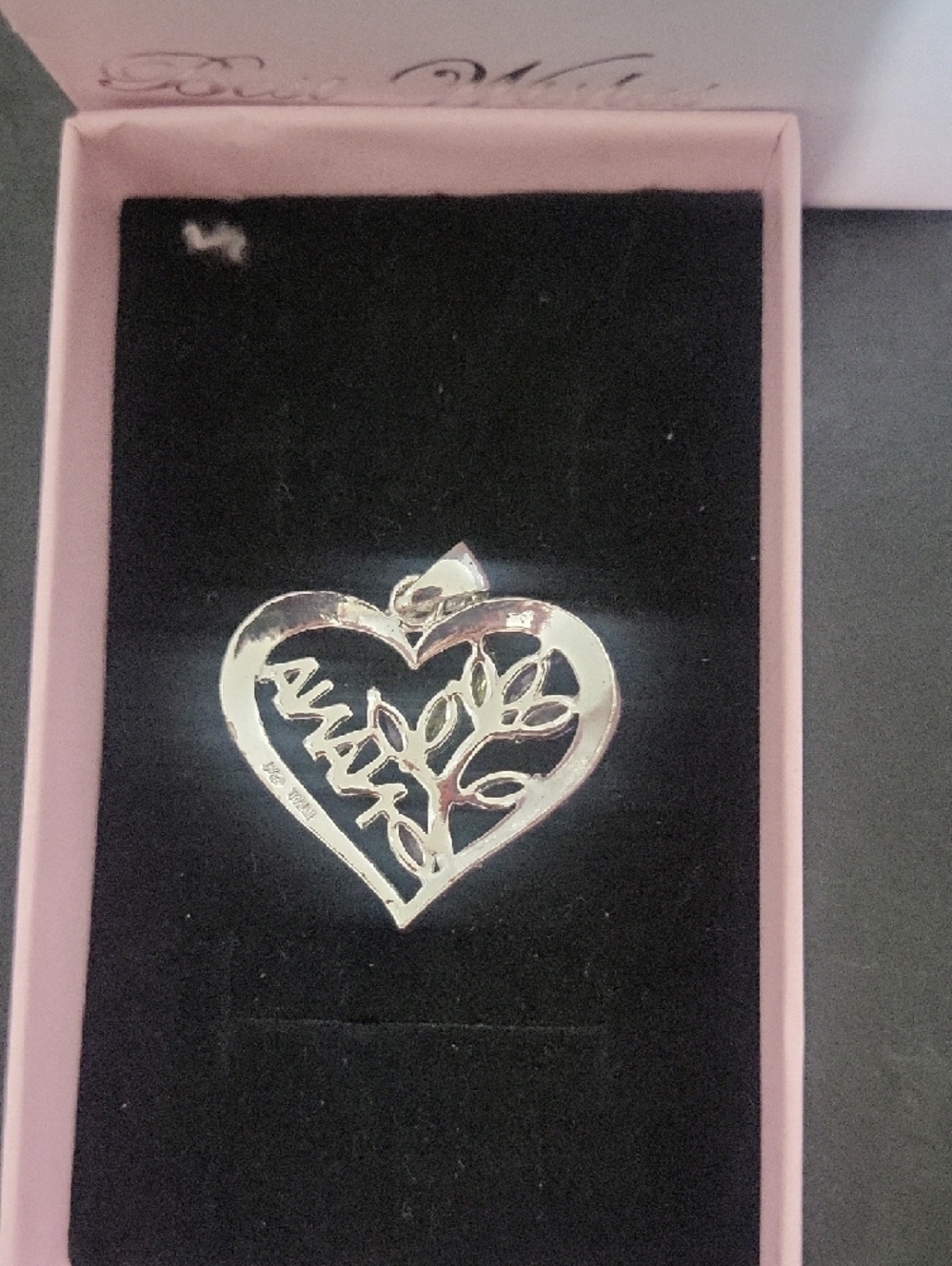Silver Heart 'NANA' Pendant with Pink, Purple & Green Accents - Picture 2 of 7